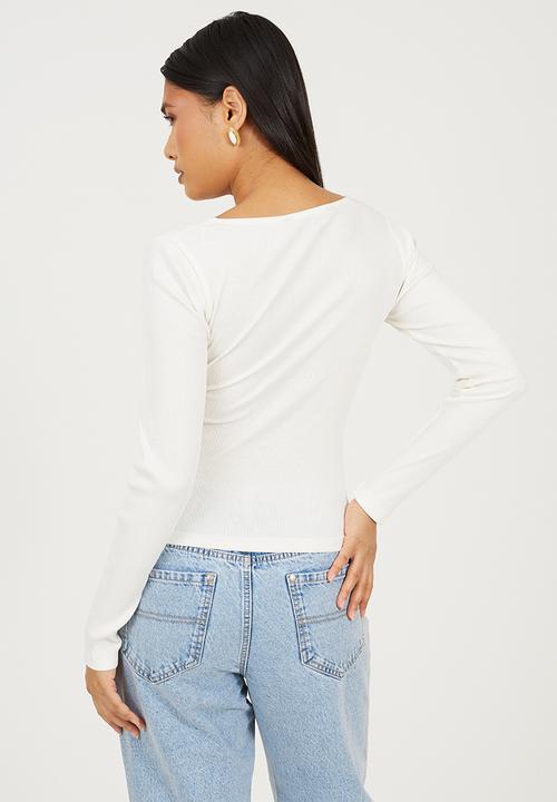 Brave Soul - Ladies Long Sleeve Ribbed Top - Cream