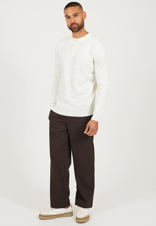 Brave Soul - Ribbed Collar Button Top - Off White