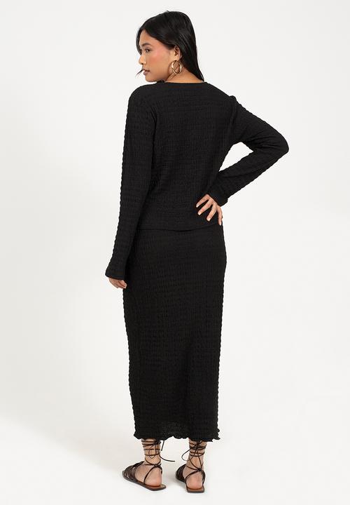Brave Soul - Ladies Long Sleeve Tie Front Textured Jersey Top - Black