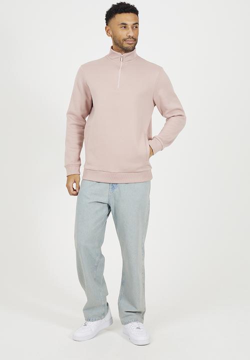 Brave Soul - Quarter Zip Funnel Sweatshirt - Dusky Pink