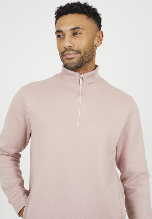 Brave Soul - Quarter Zip Funnel Sweatshirt - Dusky Pink