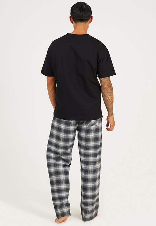 Brave Soul - Wide Leg Woven Checked Pants - Grey Check