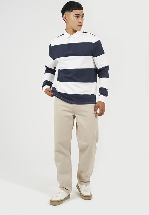 Brave Soul - Long Sleeved Rugby Shirt - Cream/Navy