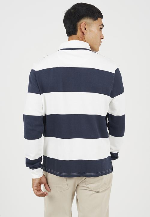 Brave Soul - Long Sleeved Rugby Shirt - Cream/Navy