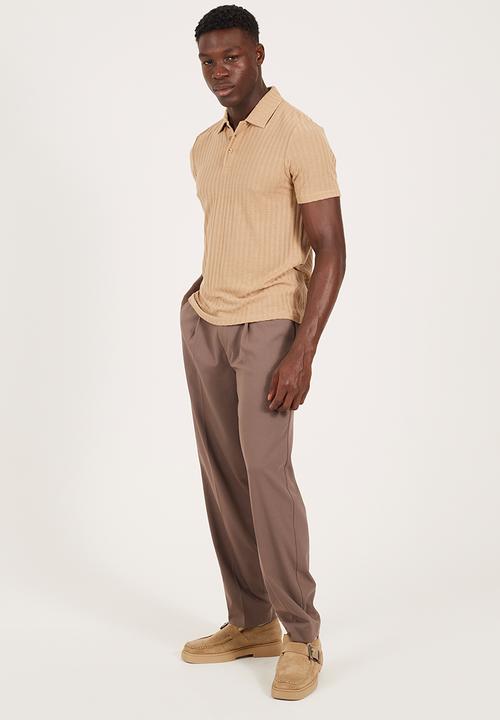 Brave Soul - Short Sleeved Button Polo Shirt  - Taupe