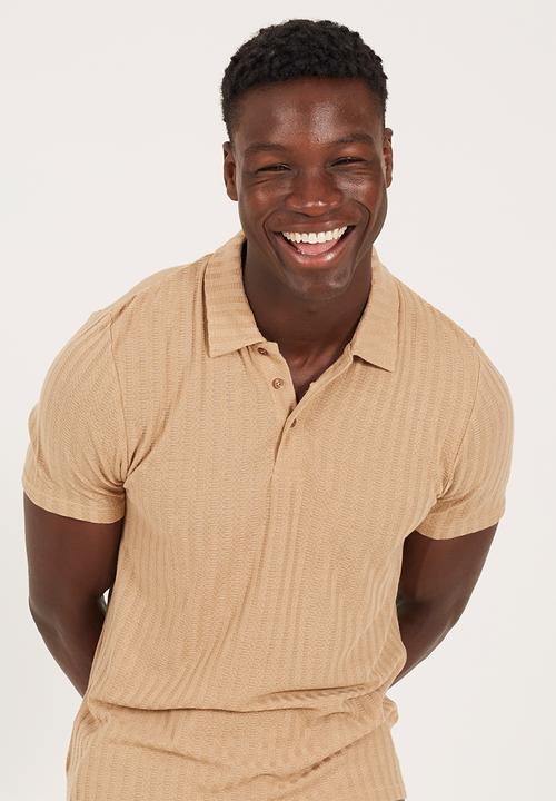 Brave Soul - Short Sleeved Button Polo Shirt  - Taupe