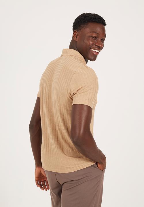 Brave Soul - Short Sleeved Button Polo Shirt  - Taupe