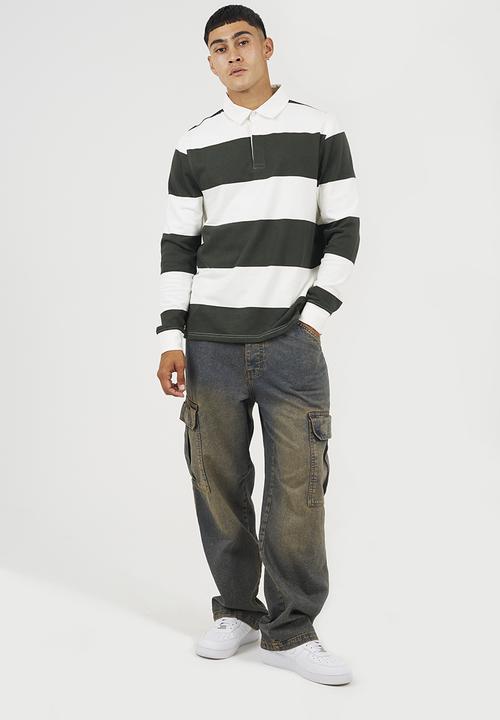 Brave Soul - Long Sleeved Rugby Shirt - Cream/Hunter Green