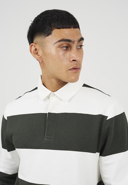 Brave Soul - Long Sleeved Rugby Shirt - Cream/Hunter Green
