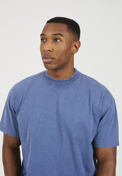Brave Soul - Oversized Fit Tshirt With Acid Wash - Ink Blue Wash
