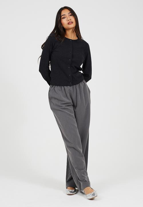 Brave Soul - Ladies Ribbed Button Down Long Sleeve Top - Charcoal Marl