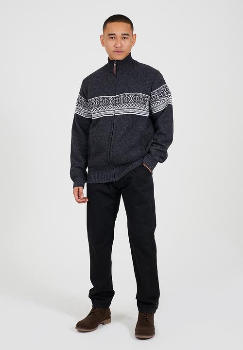 Brave Soul - Full Zip Through Funnel Neck Jumper - Midnight Navy & Denim Blue Twist / Ecru