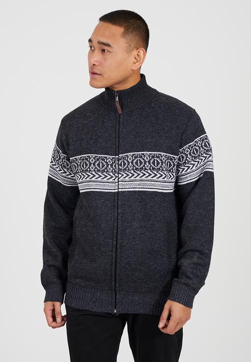 Brave Soul - Full Zip Through Funnel Neck Jumper - Midnight Navy & Denim Blue Twist / Ecru