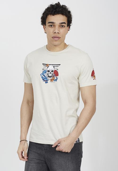 Brave Soul - Skully Shelton Crew Neck T-shirt - Plaster