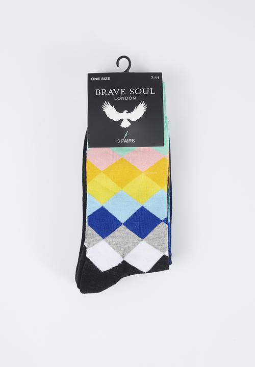 Brave Soul - 3 Pack Socks With Diamond Pattern - multi