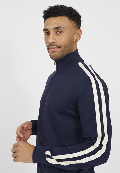 Brave Soul - Knitted Zip Funnel Track Top - Navy