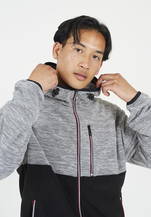 Brave Soul - A  Full Zip Through With Hood - Ecru & Black 