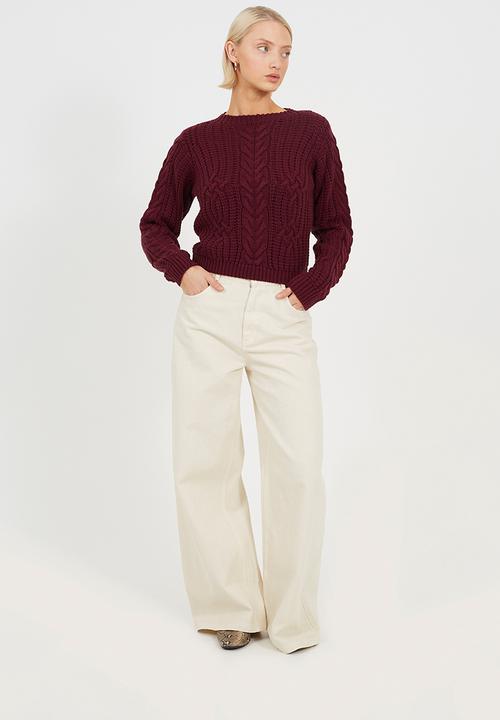Brave Soul - Ladies Crew Neck All Over Cable Jumper - Aubergine