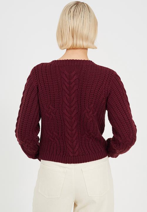 Brave Soul - Ladies Crew Neck All Over Cable Jumper - Aubergine