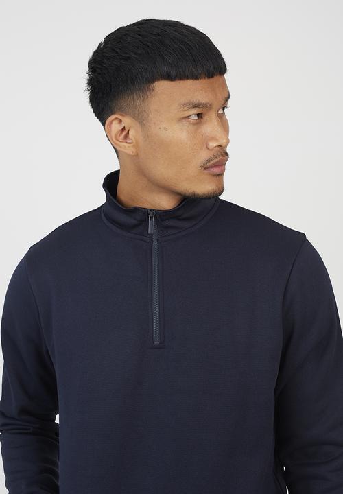 Brave Soul - Quarter Zip Funnel Neck Sweatshirt - Navy