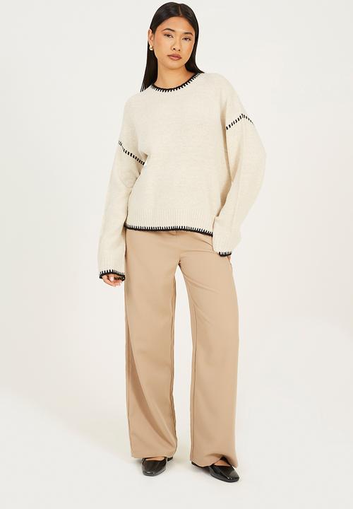 Brave Soul - Ladies Crew Neck Jumper - Oatmeal Melange/Black