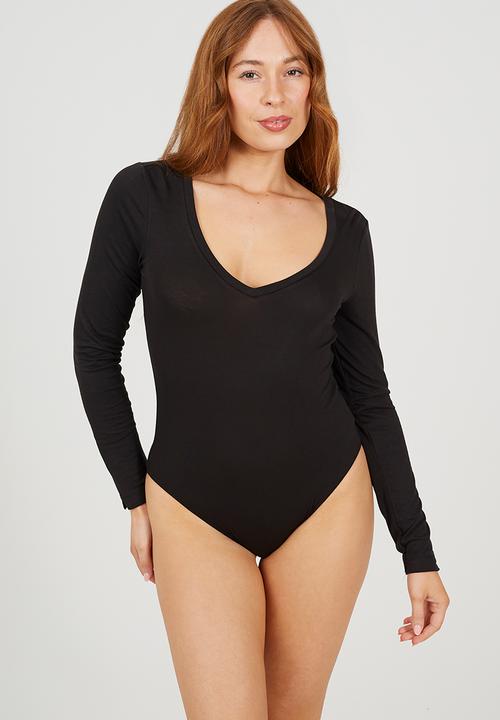 Brave Soul - Ladies V Neck Long Sleeve Bodysuit - Black