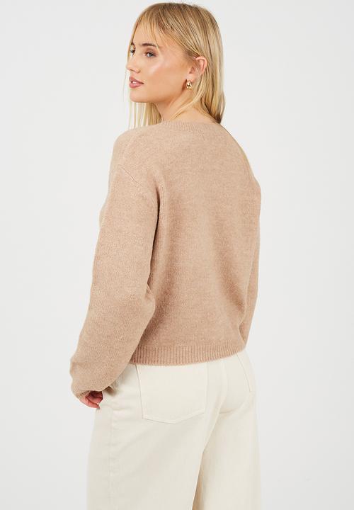 Brave Soul - Ladies Raglan Jersey Knit Cardi - Biscuit Melange