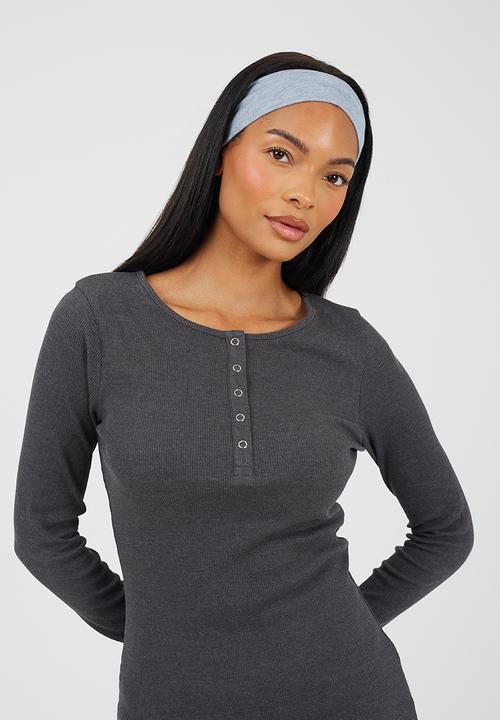 Brave Soul - Ladies Ribbed Long Sleeve Midi Dress - Charcoal Marl