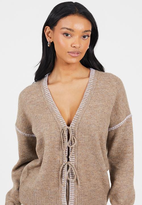 Brave Soul - Ladies Jersey Knit With Tie Front - Mink/Ivory