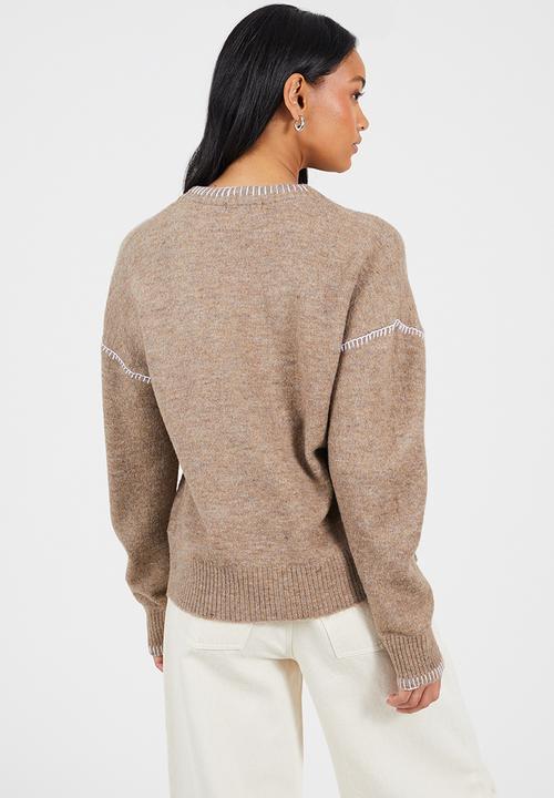 Brave Soul - Ladies Jersey Knit With Tie Front - Mink/Ivory
