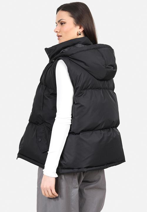 Brave Soul - Ladies Padded Short Gilet With Fixed Hood Zipper - Black