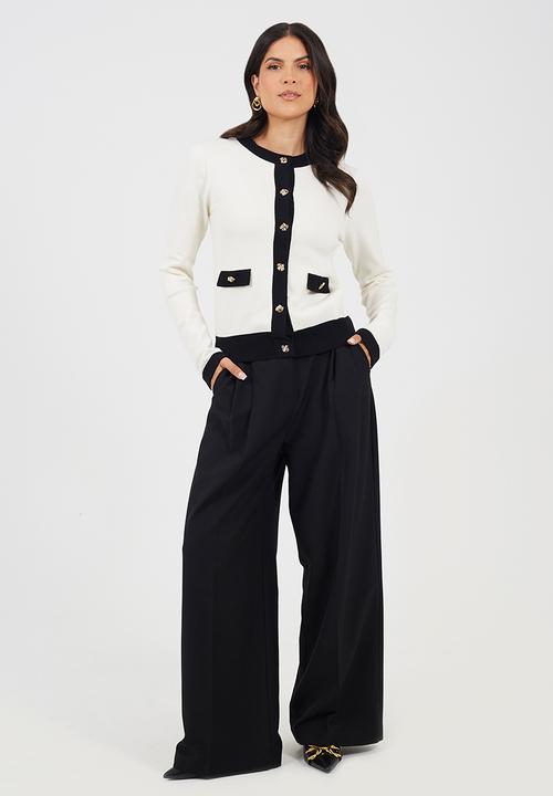 Brave Soul - Ladies  Button Through Cardigan - Cream/Black