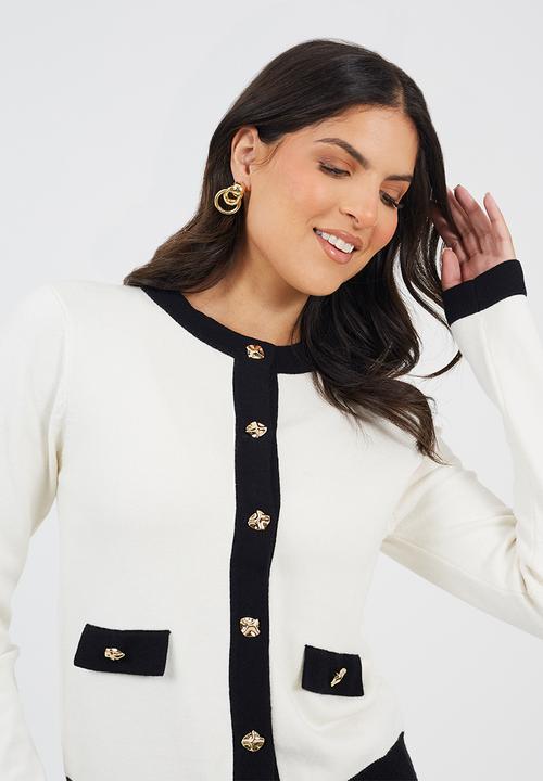 Brave Soul - Ladies  Button Through Cardigan - Cream/Black