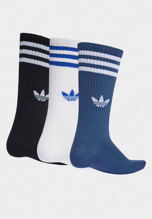 adidas Originals -  3-Stripes High Crew Socks 3 Pairs - White/night marine/black