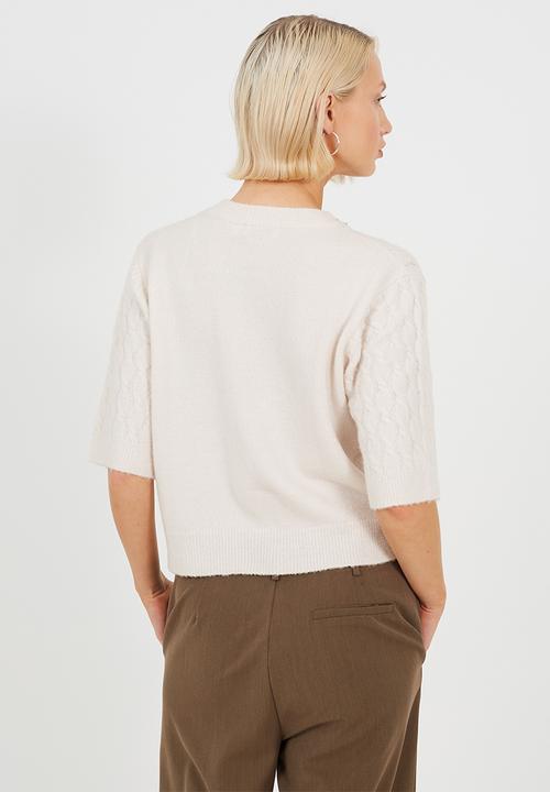 Brave Soul - Ladies Cable Knit Crew Neck Cardi - Oatmeal