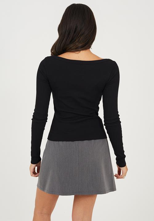 Brave Soul - Ladies Long Sleeve Boat Neck - Black