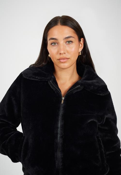 Brave Soul - Ladies Short Faux Fur Jacket - Black