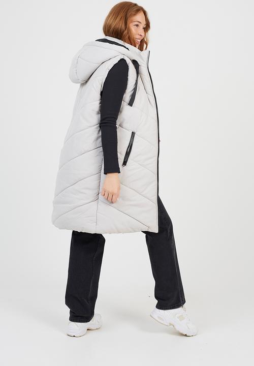 Brave Soul - Ladies Long Line Hooded Gilet - Stone