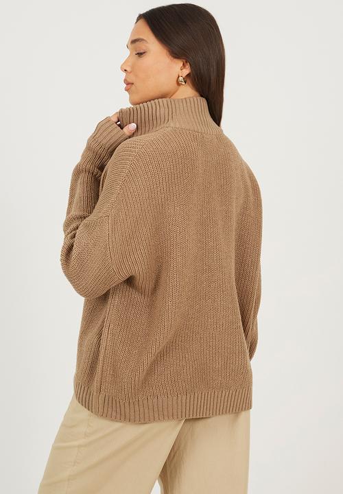 Brave Soul - Ladies Half Zip Neck Jumper - Mink