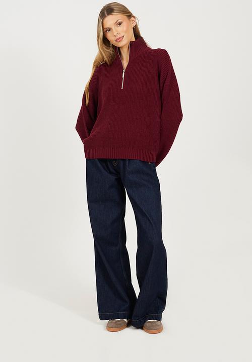 Brave Soul - Ladies Half Zip Neck Jumper - Wine