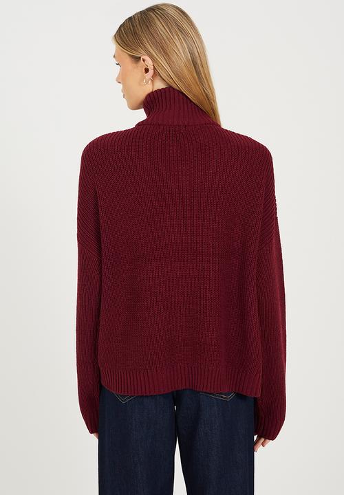 Brave Soul - Ladies Half Zip Neck Jumper - Wine