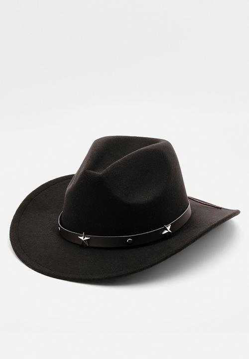 boohoo - Black Star Studded Trim Western Cowboy Hat- Black