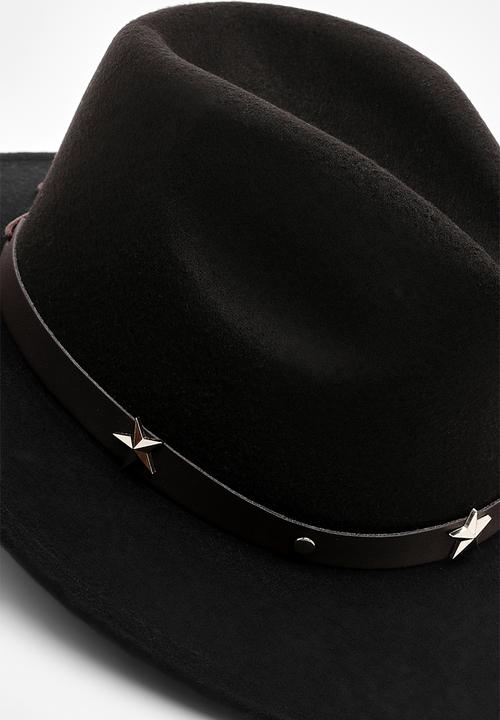 boohoo - Black Star Studded Trim Western Cowboy Hat- Black