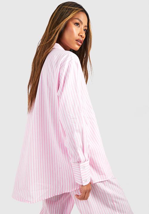 boohoo - Cotton pinstripe pyjama trouser - pink