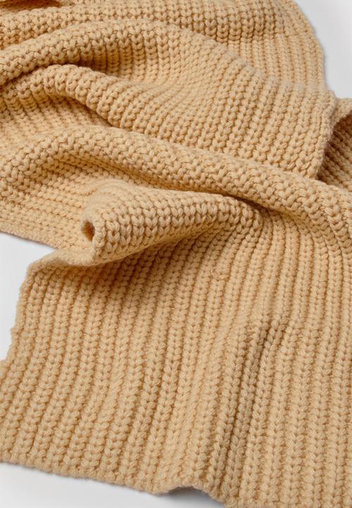 boohoo - Chunky Ribbed Knit Long Scarf- Beige