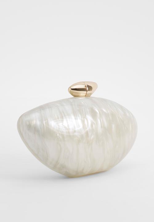 boohoo - Marbled Acrylic Clutch Bag - Cream
