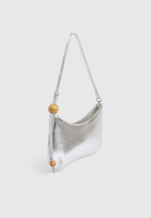 boohoo - Metallic Bead Detail Shoulder Bag- Silver