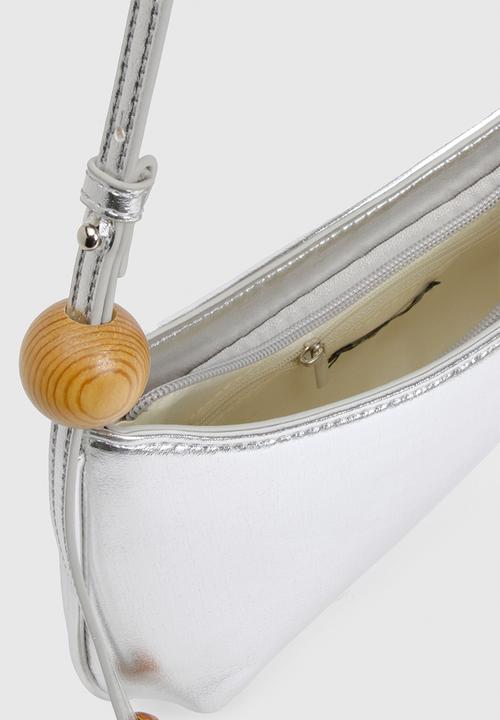 boohoo - Metallic Bead Detail Shoulder Bag- Silver
