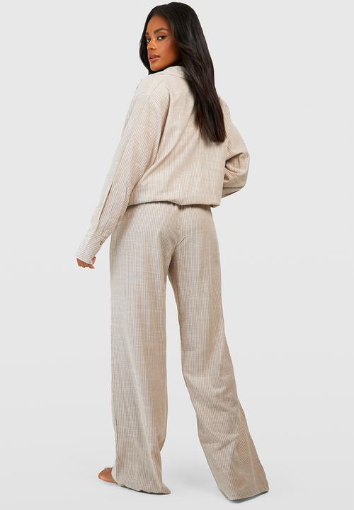 boohoo - Cotton tonal pinstripe pyjama trouser - stone