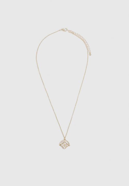 boohoo - Black Enamel Flower Spinner Necklace- Gold